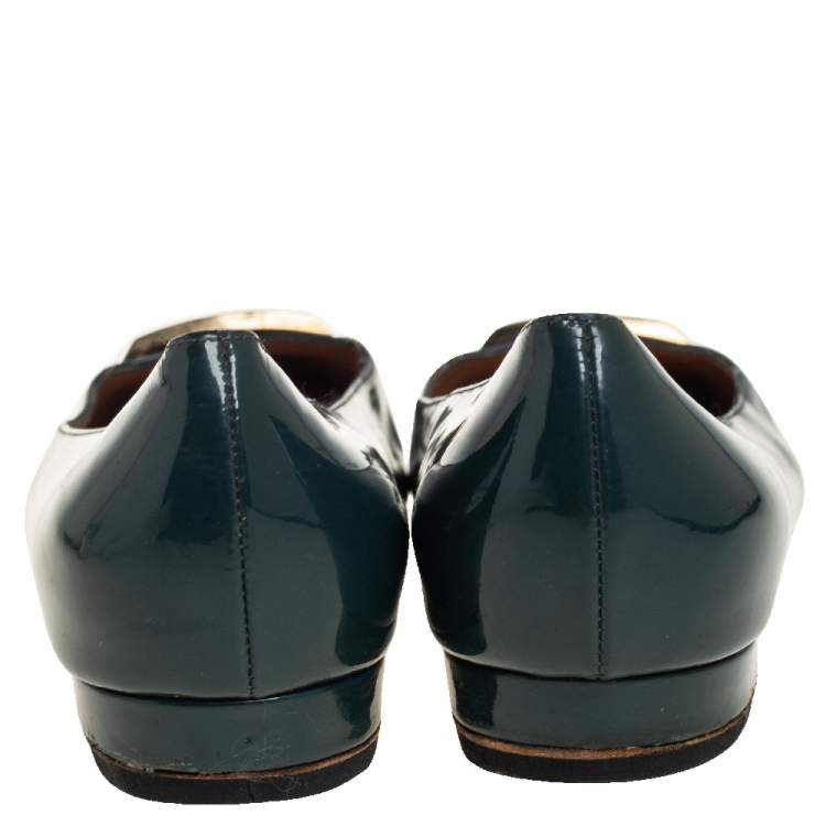 Pre Owned Salvatore Ferragamo Teal Blue Patent Leather Flats Size 38