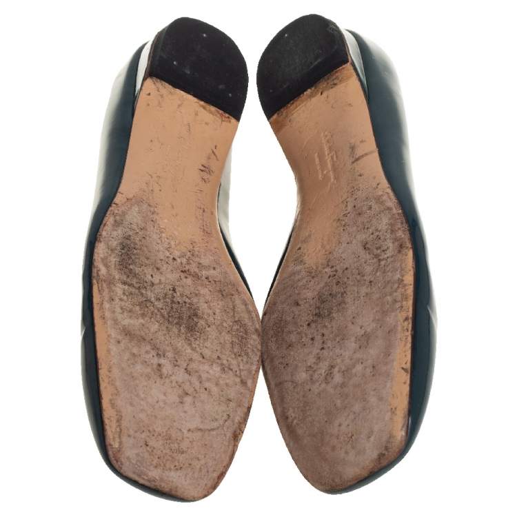 Pre Owned Salvatore Ferragamo Teal Blue Patent Leather Flats Size 38