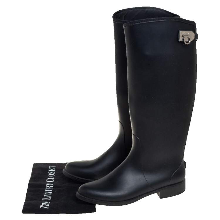 Pre Owned Salvatore Ferragamo Black Rubber Rain Boots Size 39.5