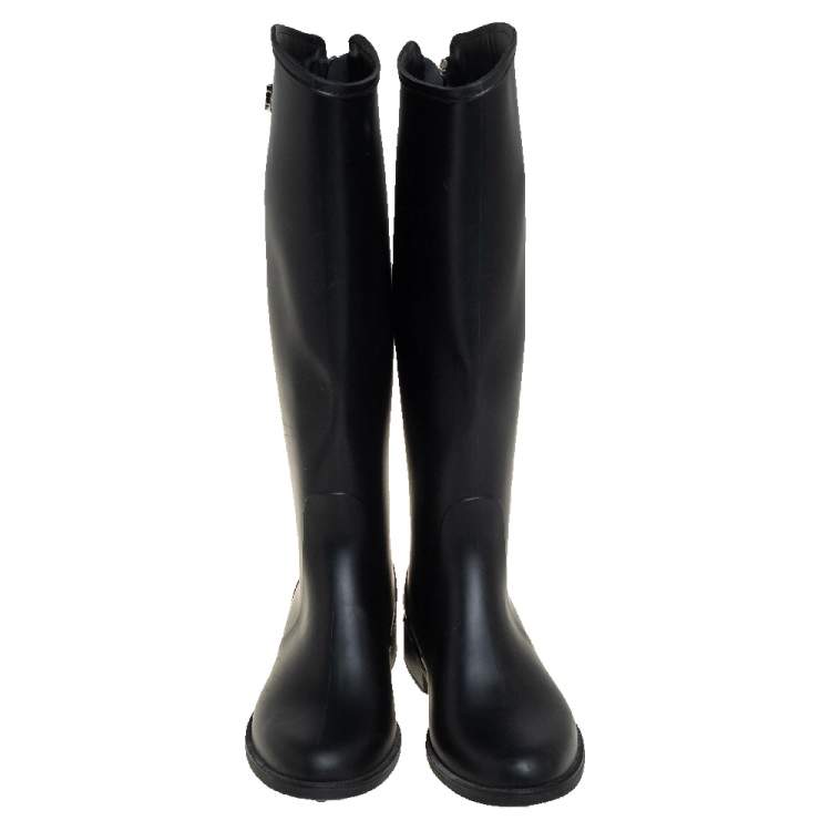 Pre Owned Salvatore Ferragamo Black Rubber Rain Boots Size 39.5