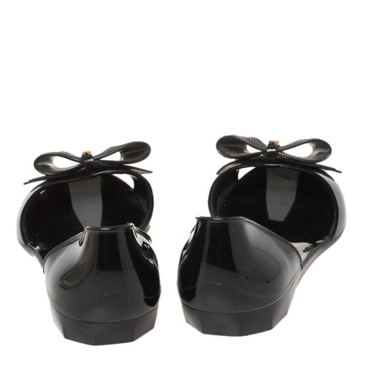 Pre Owned Salvatore Ferragamo Black Rubber Barbados Bow Flats Size 38.5