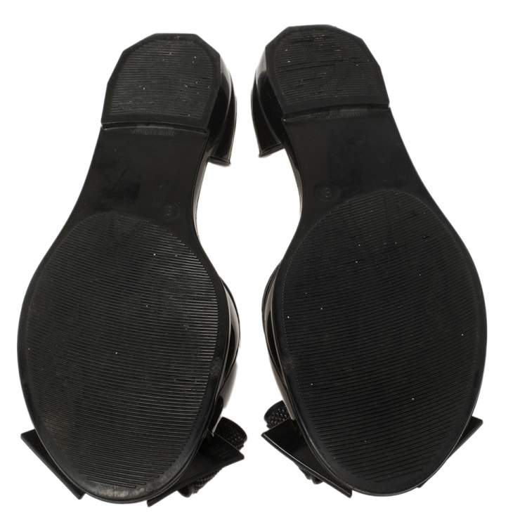 Pre Owned Salvatore Ferragamo Black Rubber Barbados Bow Flats Size 38.5