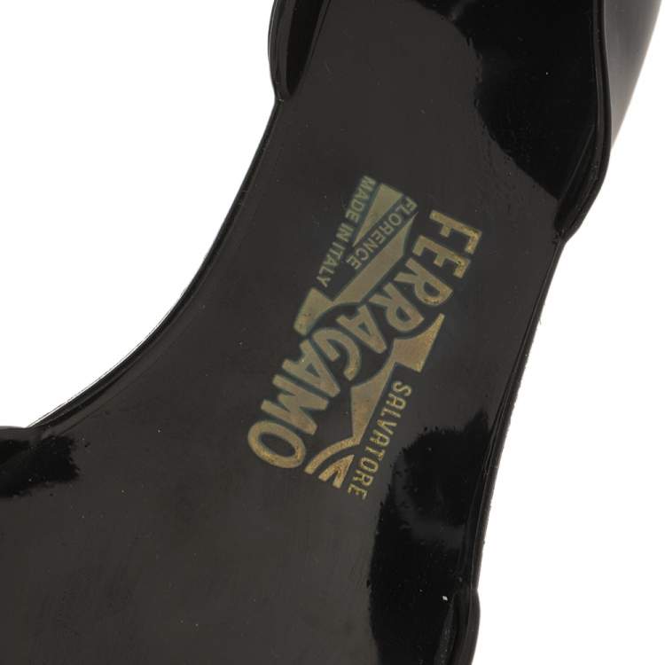 Pre Owned Salvatore Ferragamo Black Rubber Barbados Bow Flats Size 38.5