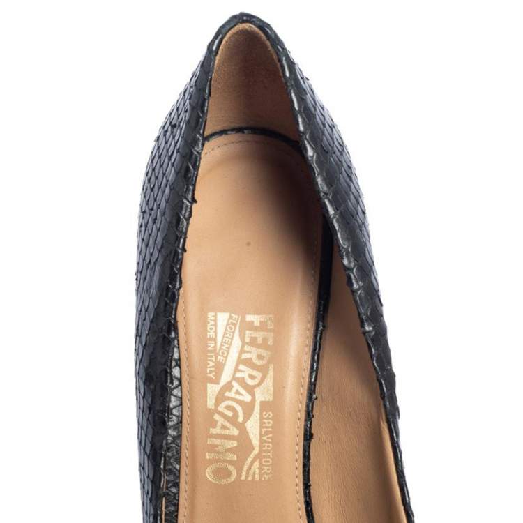 Pre Owned Salvatore Ferragamo Black Python Embossed Leather Embellished Fringe Detail Pumps Size 40.5