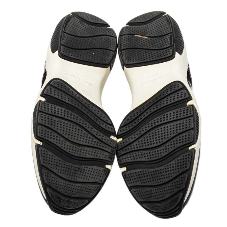 Pre Owned Salvatore Ferragamo Black Fabric And Patent Leather Embellished Slip-on Sneakers Size 38.5