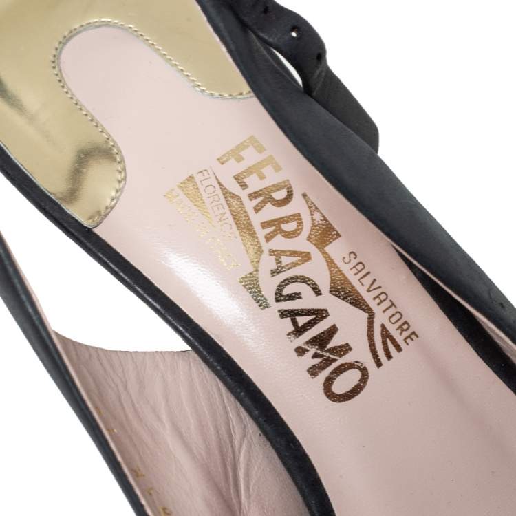 Pre Owned Salvatore Ferragamo Leather Bow Peep Toe Slingback Sandals Size 40.5