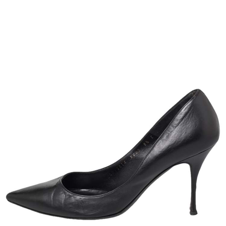 Pre Owned Salvatore Ferragamo Black Leather Pointed Toe Pumps Size 39