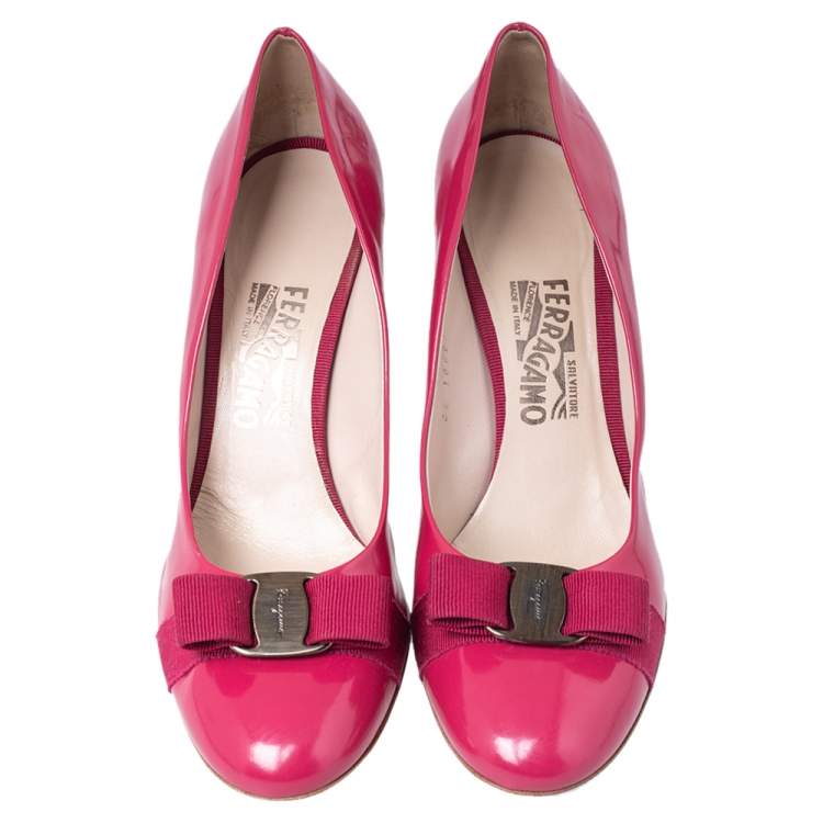 Pre Owned Salvatore Ferragamo Pink Leather Vara Bow Pumps Size 40.5