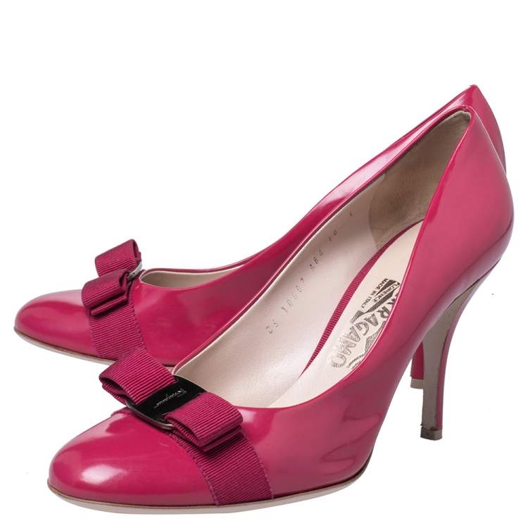 Pre Owned Salvatore Ferragamo Pink Leather Vara Bow Pumps Size 40.5