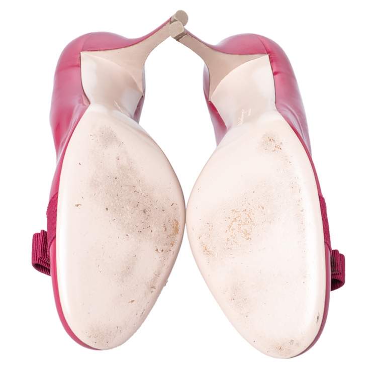 Pre Owned Salvatore Ferragamo Pink Leather Vara Bow Pumps Size 40.5