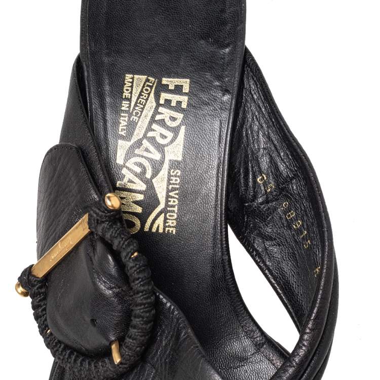 Pre Owned Salvatore Ferragamo Black Leather Mule Sandals Size 40.5