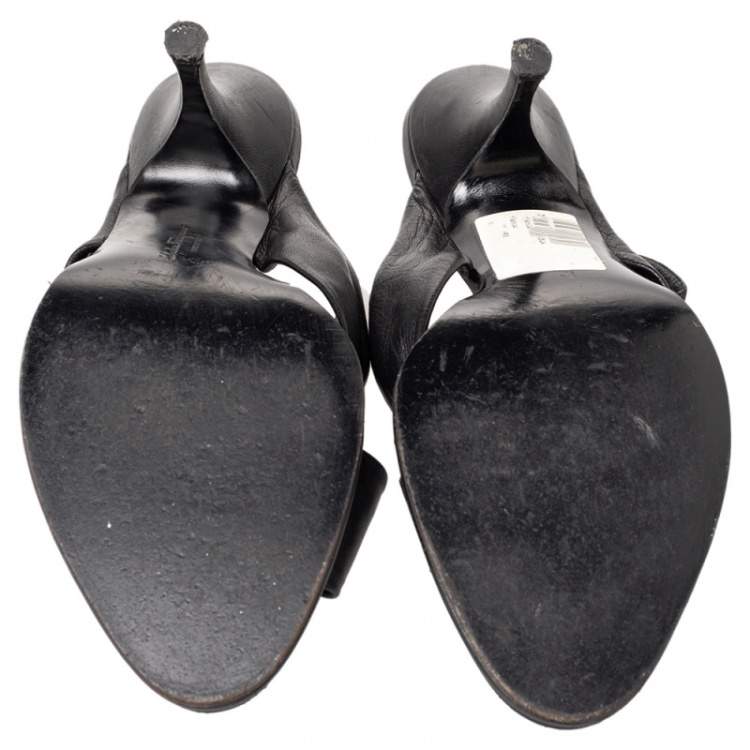 Pre Owned Salvatore Ferragamo Black Leather Mule Sandals Size 40.5