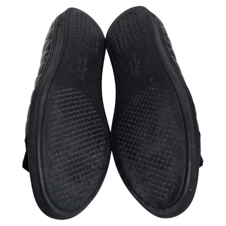 Pre Owned Salvatore Ferragamo Black Quilted Leather Vara Bow Ballet Flats Size 40.5