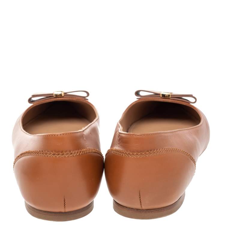 Pre Owned Salvatore Ferragamo Brown Leather Zeri Pointed Toe Ballet Flats Size 39.5