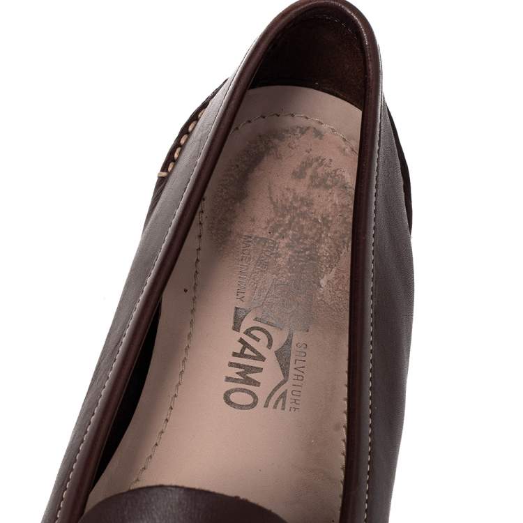 Pre Owned Salvatore Ferragamo Brown Leather Gancini Bit Slip On Loafers Size 39.5