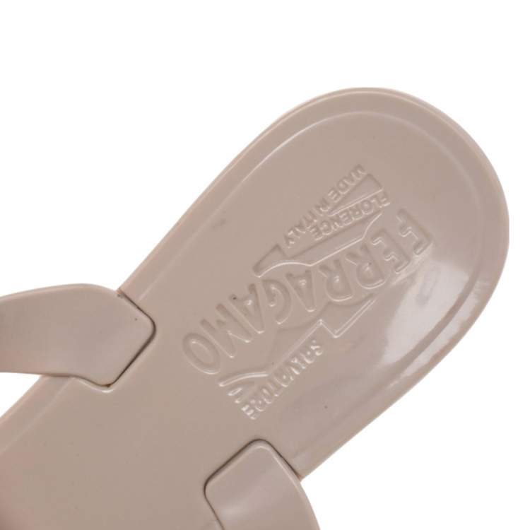 Pre Owned Salvatore Ferragamo Cream Jelly Bali Embossed Bow Thong Sandals Size 37.5