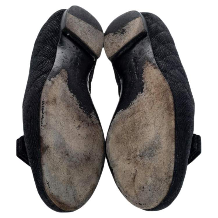 مملوكة مسبقًا Salvatore Ferragamo Black Canvas Velvet Bow Detail Smoking Slippers Size 37