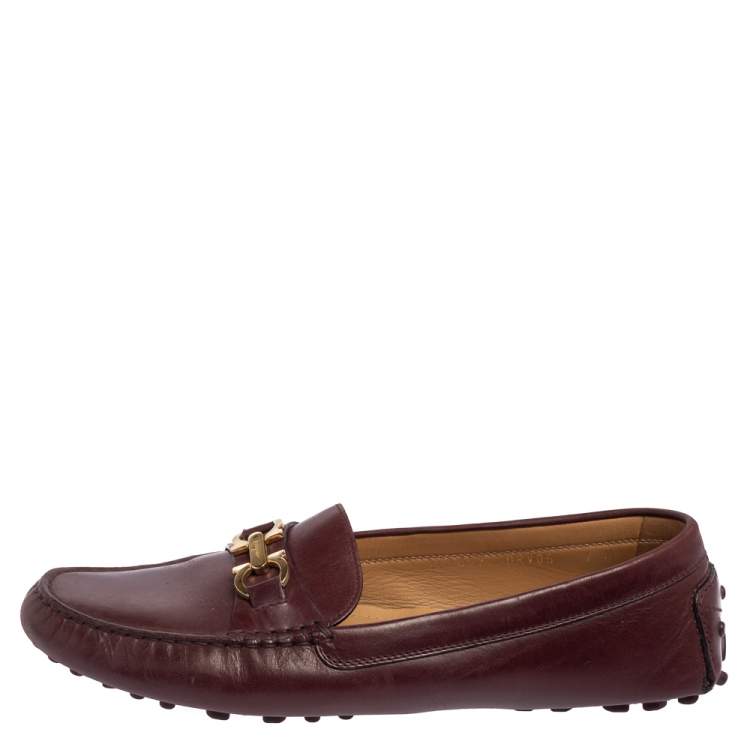 Pre Owned Salvatore Ferragamo Burgundy Leather Slip On Loafers Size 39.5