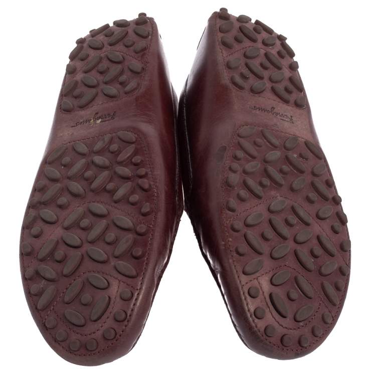 Pre Owned Salvatore Ferragamo Burgundy Leather Slip On Loafers Size 39.5