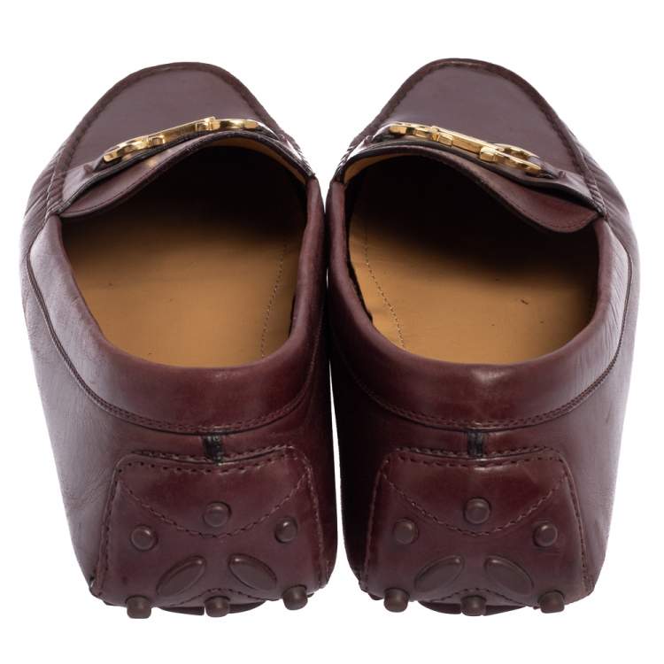 Pre Owned Salvatore Ferragamo Burgundy Leather Slip On Loafers Size 39.5