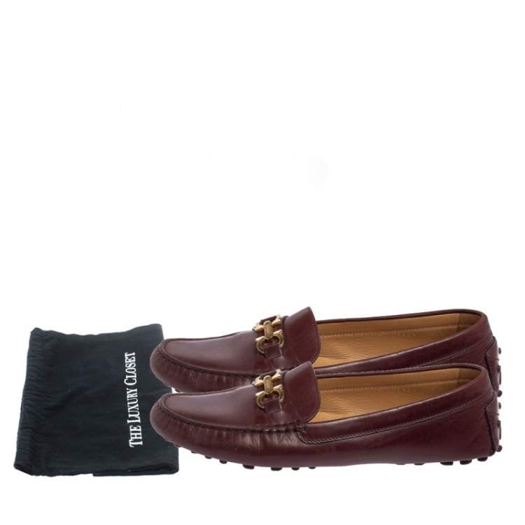 Pre Owned Salvatore Ferragamo Burgundy Leather Slip On Loafers Size 39.5