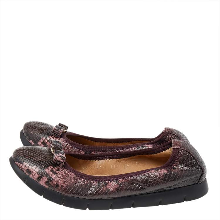 Pre Owned Salvatore Ferragamo Multicolor Python Embossed Leather Flats Size 38
