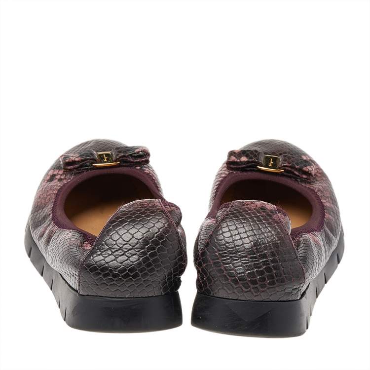 Pre Owned Salvatore Ferragamo Multicolor Python Embossed Leather Flats Size 38