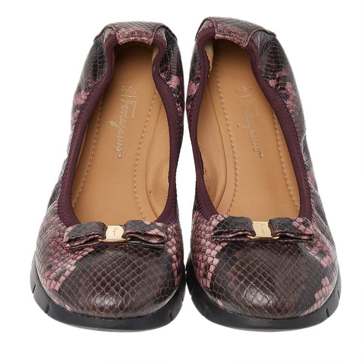Pre Owned Salvatore Ferragamo Multicolor Python Embossed Leather Flats Size 38