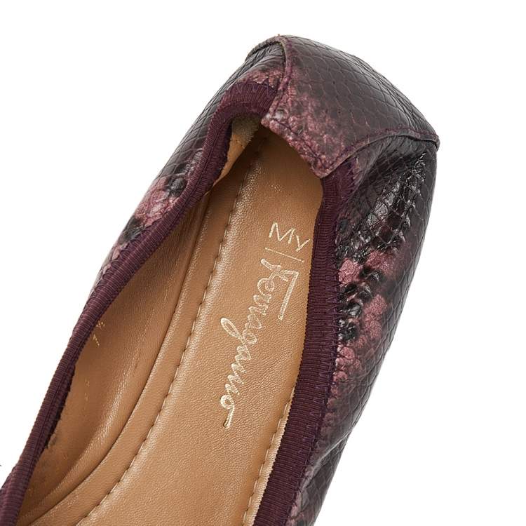 Pre Owned Salvatore Ferragamo Multicolor Python Embossed Leather Flats Size 38