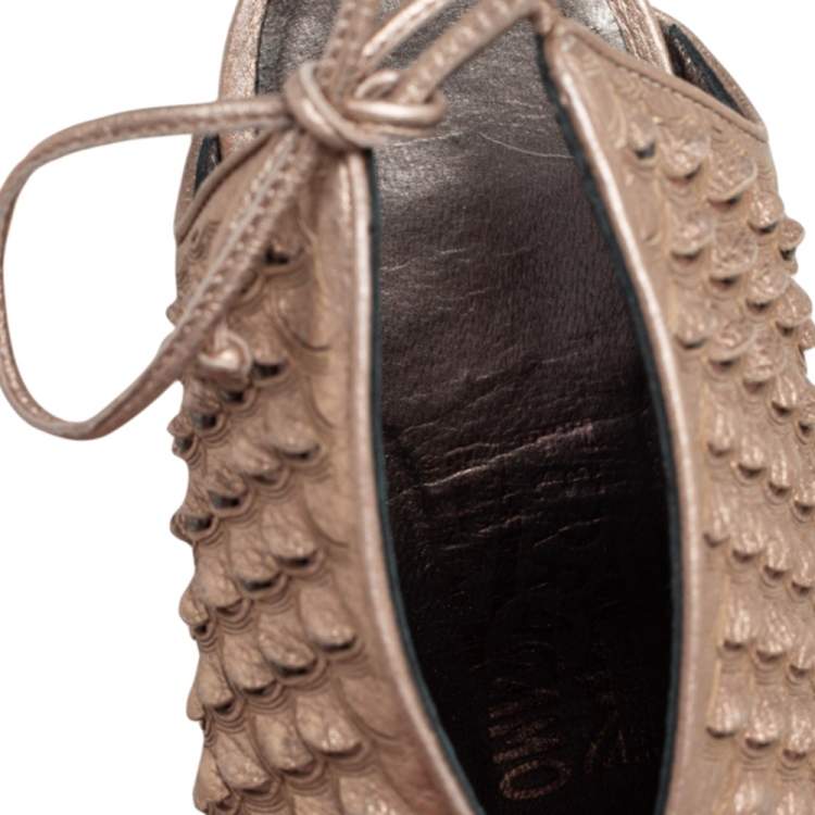 Pre Owned Salvatore Ferragamo Metallic Beige Python Embossed Leather Studded Slingback Sandals Size 39