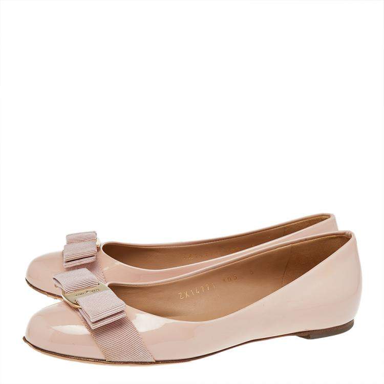 Pre Owned Salvatore Ferragamo Pink Patent Leather Vara Bow Ballet Flats Size 35.5