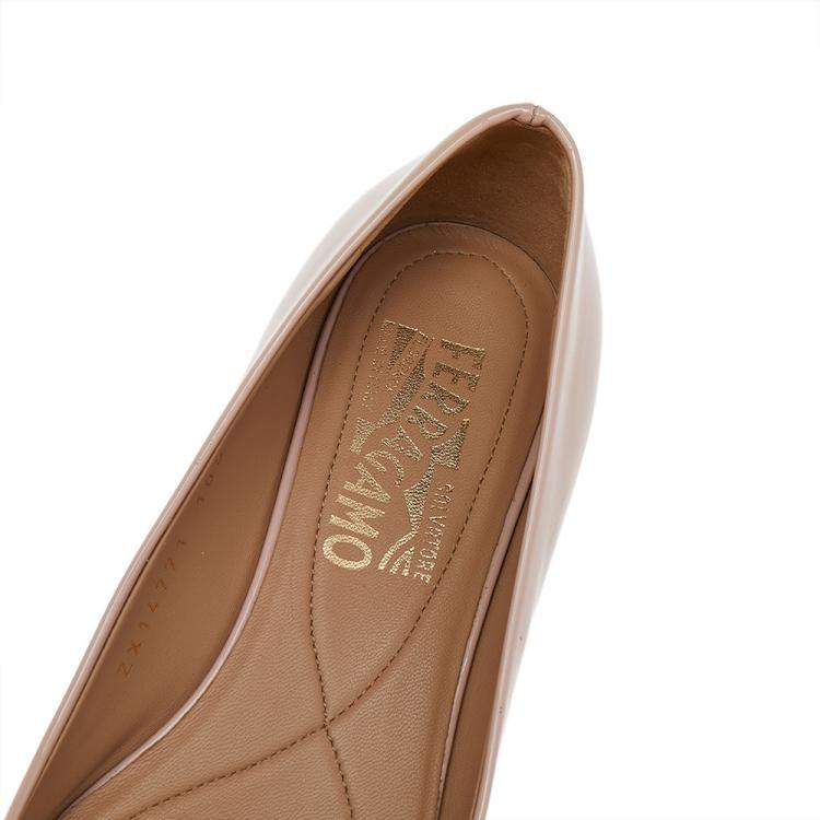 Pre Owned Salvatore Ferragamo Pink Patent Leather Vara Bow Ballet Flats Size 35.5
