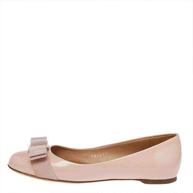 Pre Owned Salvatore Ferragamo Pink Patent Leather Vara Bow Ballet Flats Size 35.5