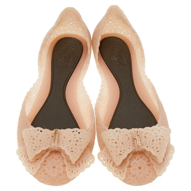 Pre Owned Salvatore Ferragamo Beige Nilly Jelly Flats Size 40.5