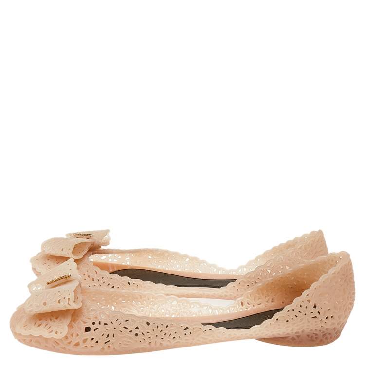 Pre Owned Salvatore Ferragamo Beige Nilly Jelly Flats Size 40.5