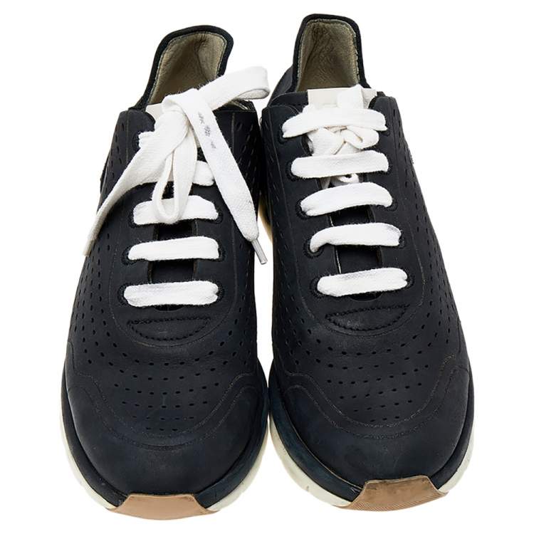 Pre Owned Salvatore Ferragamo Black Leather Low Top Sneakers Size 38