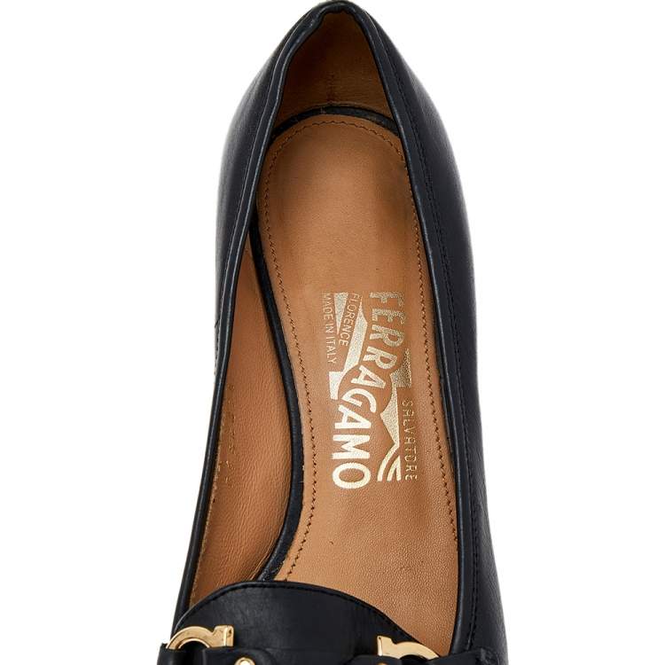 Pre Owned Salvatore Ferragamo Black Leather Slip on Pumps Size 37