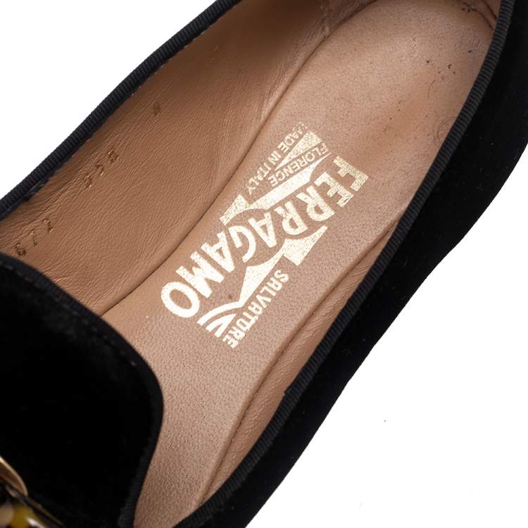 Pre Owned Salvatore Ferragamo Black Velvet Bow Detail Smoking Slippers Size 38.5