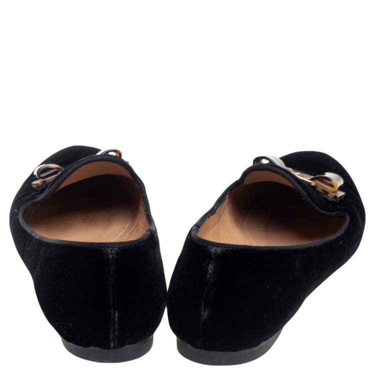 Pre Owned Salvatore Ferragamo Black Velvet Bow Detail Smoking Slippers Size 38.5