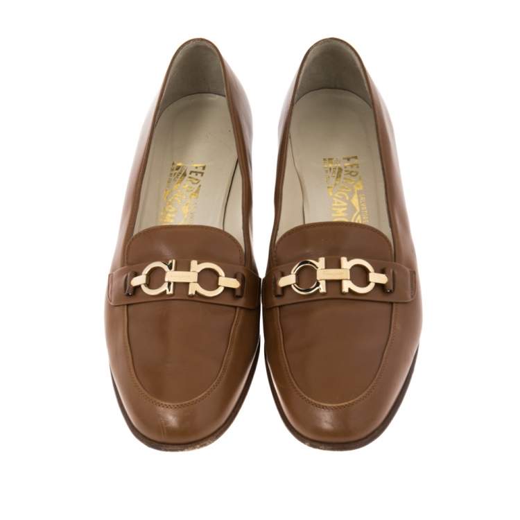 Pre Owned Salvatore Ferragamo Brown Leather Near Dattero Loafers Size 39.5