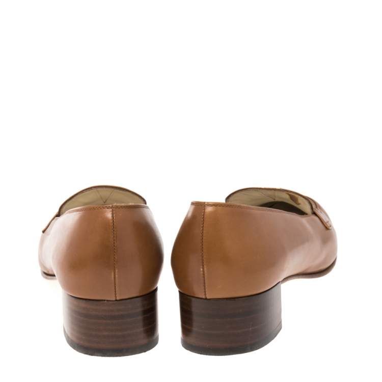 Pre Owned Salvatore Ferragamo Brown Leather Near Dattero Loafers Size 39.5