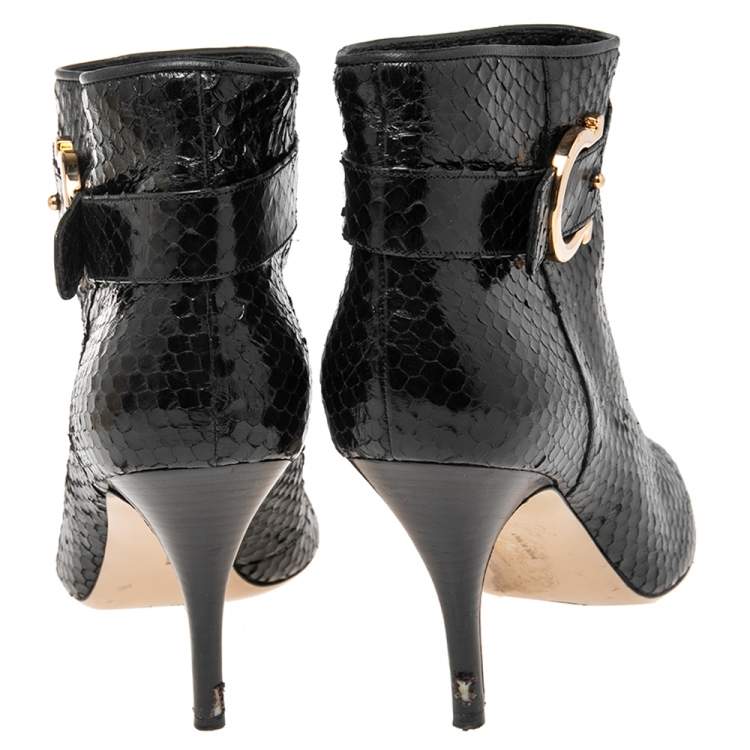 Pre Owned Salvatore Ferragamo Black Python Embossed Leather Ankle Boots Size 41.5