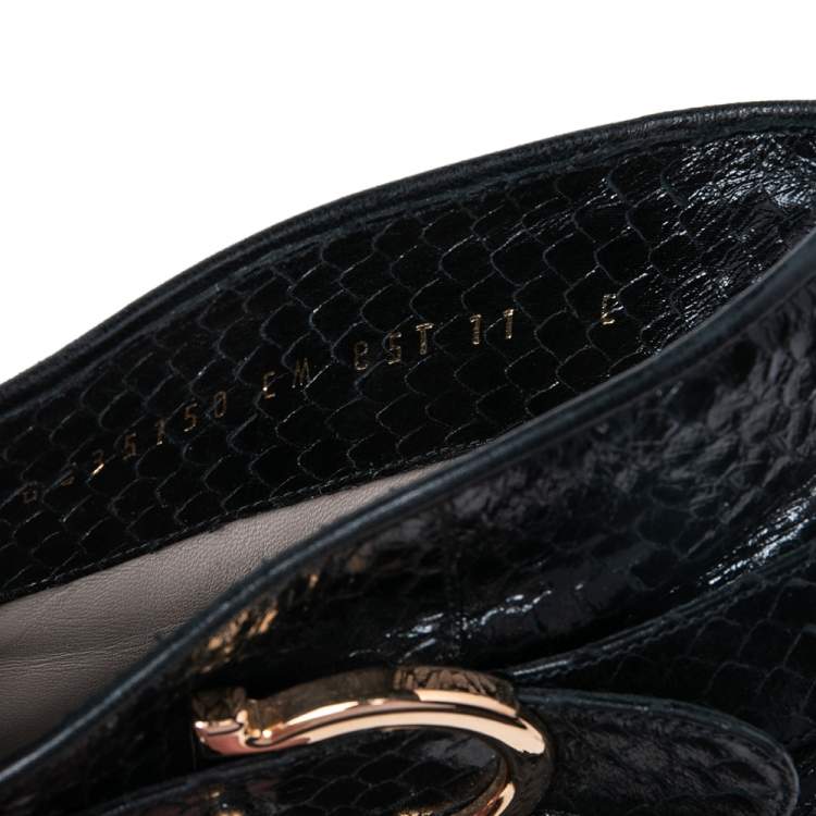 Pre Owned Salvatore Ferragamo Black Python Embossed Leather Ankle Boots Size 41.5