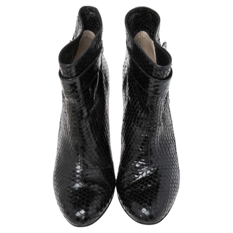 Pre Owned Salvatore Ferragamo Black Python Embossed Leather Ankle Boots Size 41.5