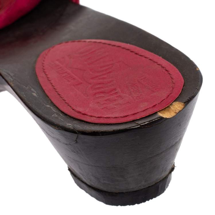 Pre Owned Salvatore Ferragamo Magenta Suede and Leather Vara Bow Slide Sandals Size 36