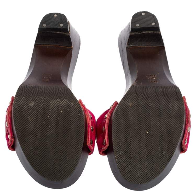 Pre Owned Salvatore Ferragamo Magenta Suede and Leather Vara Bow Slide Sandals Size 36