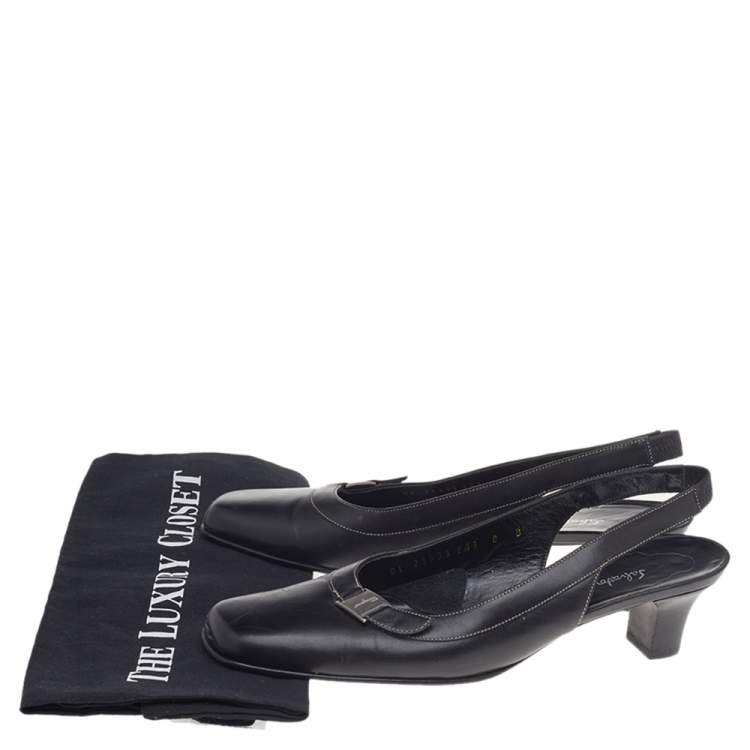 Pre Owned Salvatore Ferragamo Black Leather Square Toe Slingback Pumps Size 38.5
