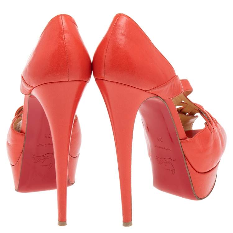 Pre Owned Christian Louboutin Orange Leather Platform Sandals Size 38 