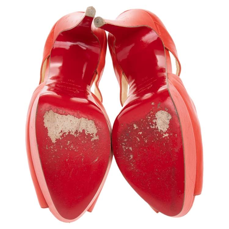 Pre Owned Christian Louboutin Orange Leather Platform Sandals Size 38 