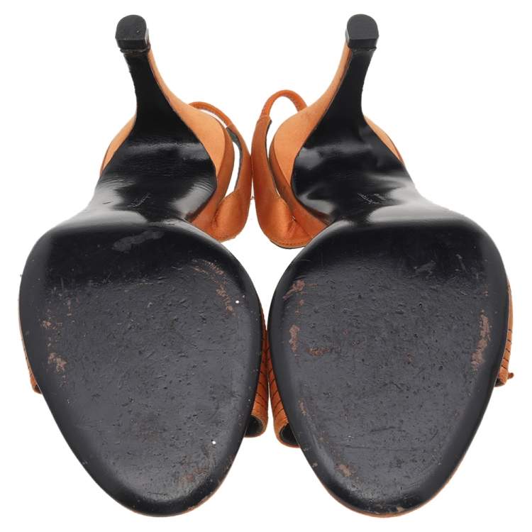 Pre Owned Salvatore Ferragamo Orange Satin Bow Sandals Size 40